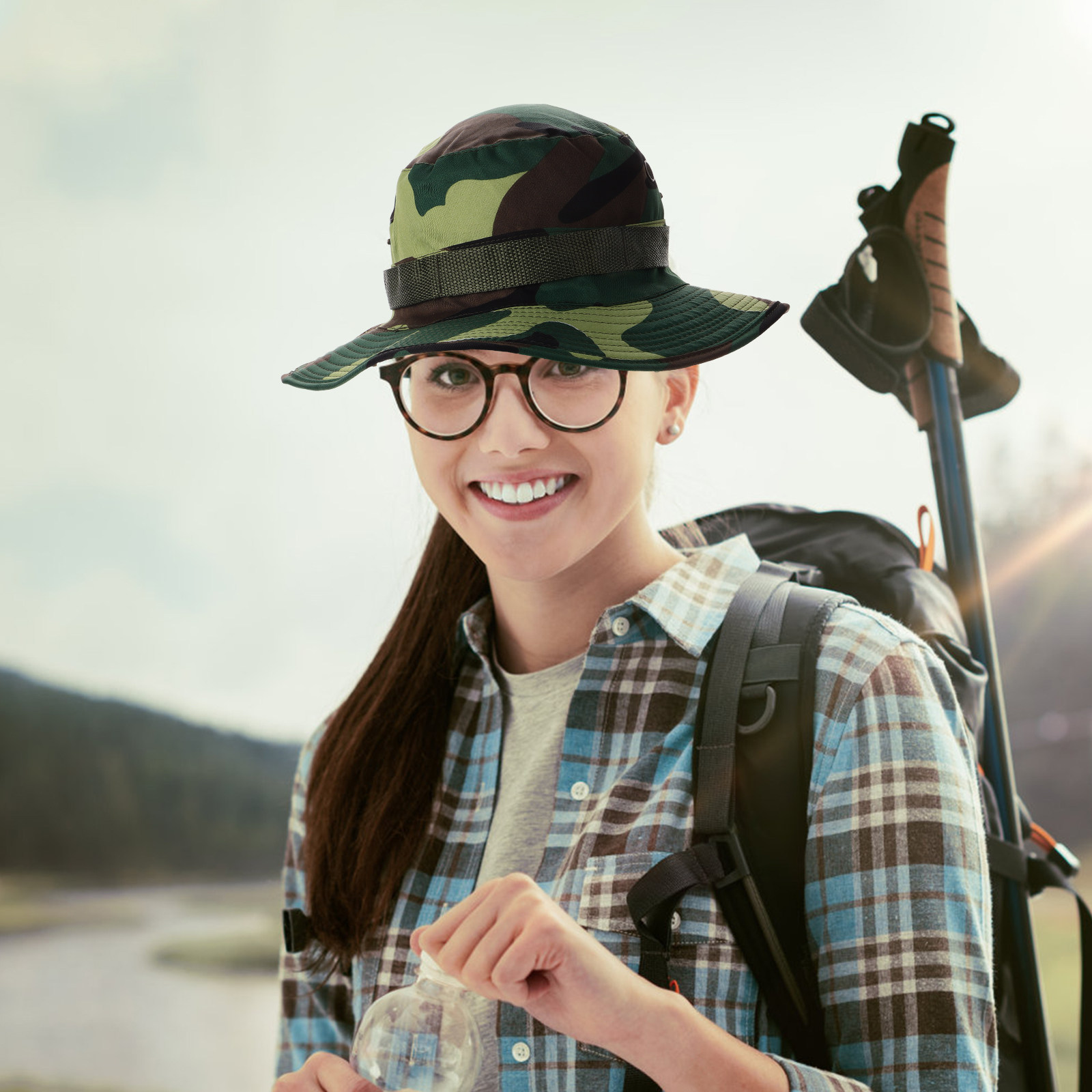 Outdoor Adventure Girls - メンズ バケットハット 迷彩柄 日焼け防止 ワイドブリムハット ハイキング