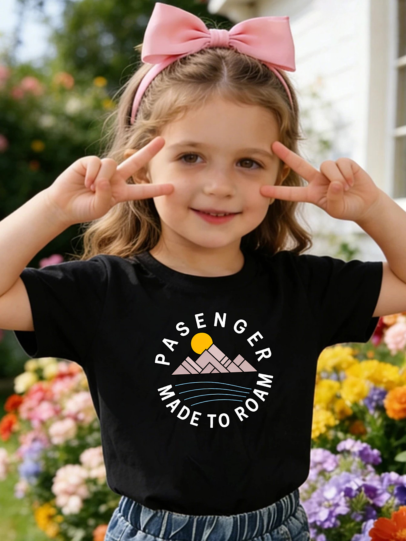 Outdoor Adventure Girls - アウトドアマウンテンアドベンチャーテキストプリントキッズTシャツ 男の子 女の子 ファミリーマッチ コットン クルーネック