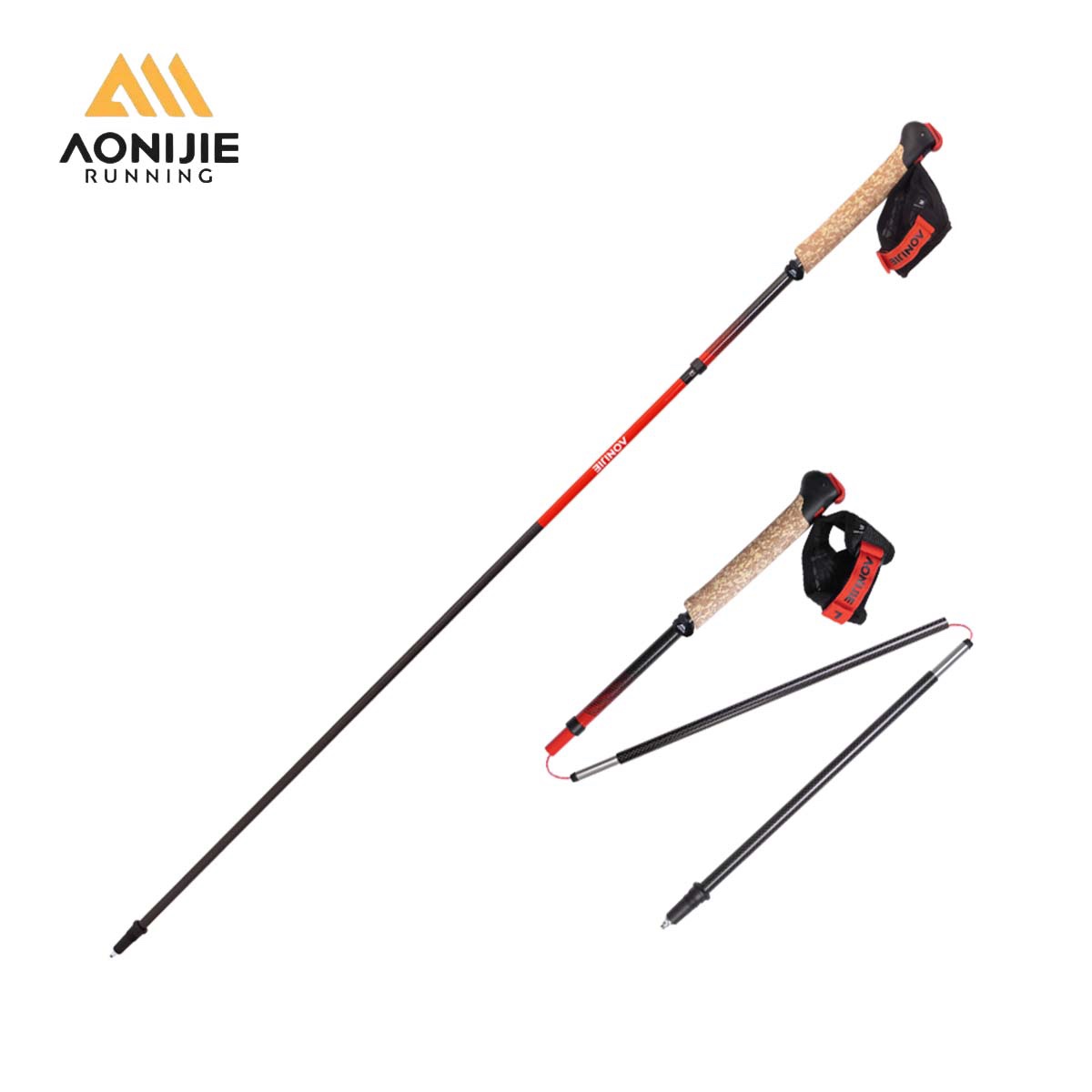 Trekking Pole Carbon - AONIJIE E4212 E4218 折りたたみ式カーボンファイバーハイキングポール 2本セット、クイックロックシステム付き、超軽量でハイキング、キャンプ、登山に最適