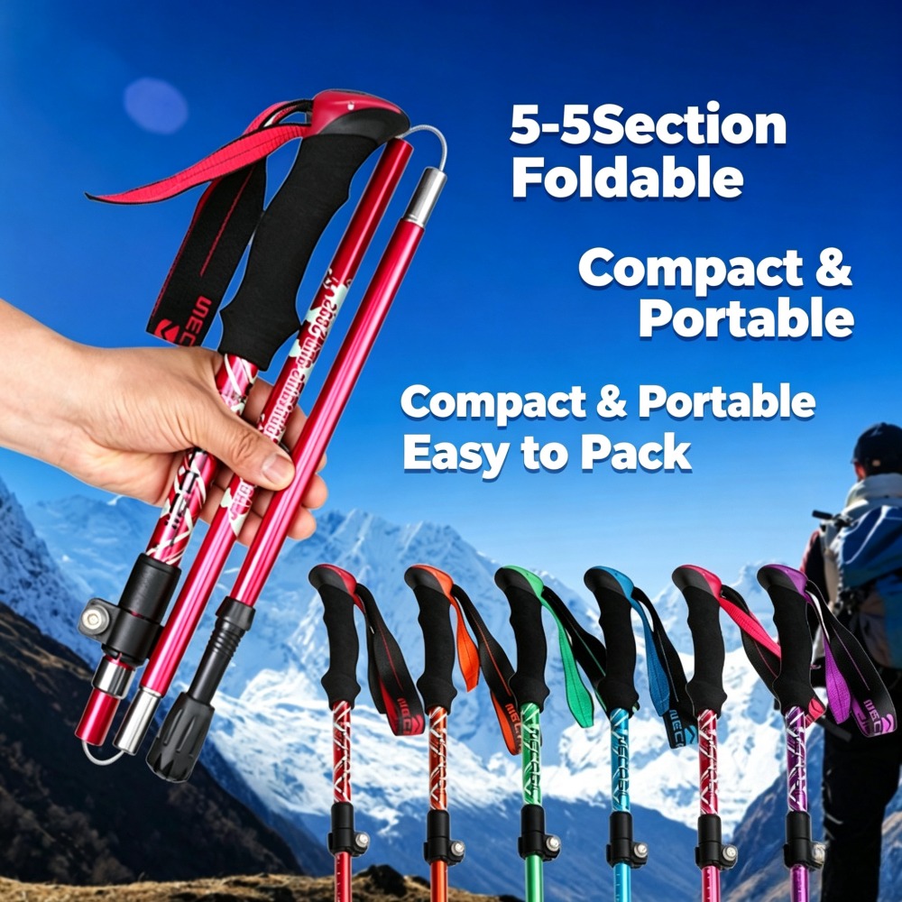 Trekking Pole Carbon - アウトドア登山観光用5段折りたたみ式伸縮トレッキングスティック アルミ合金超短トレッキングスティック