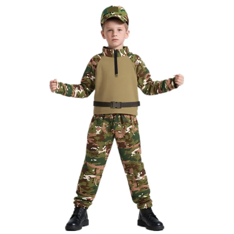 Outdoor Adventures Clothing - 子供大人迷彩カエル衣装サマーキャンプコスチュームスタンドカラースポーツウェアセットアウトドアアドベンチャー旅行着用ベルト帽子付き