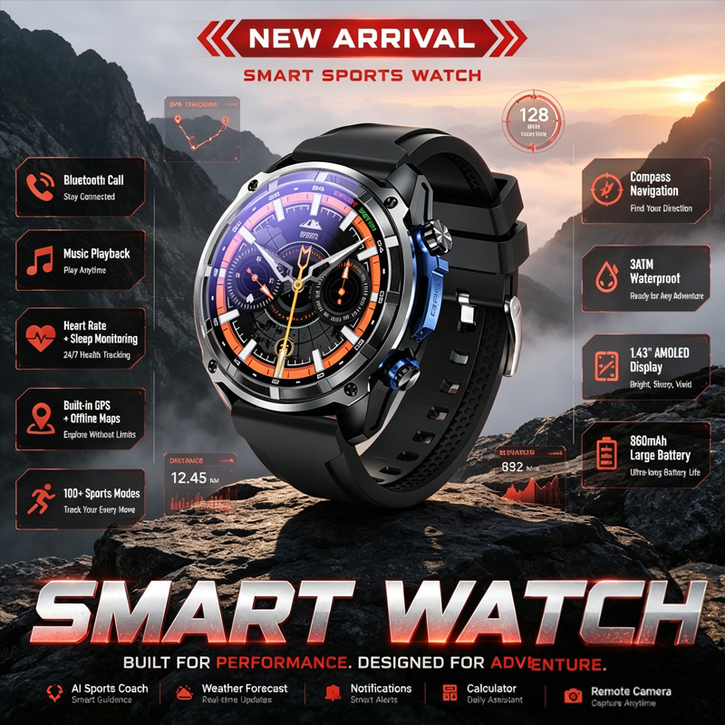 Outdoor Adventure Reservations - 2026年新型アウトドアアドベンチャーDT G1スマートウォッチGPSオフラインマップ100種類以上のスポーツモードフィットネス3ATM防水Bluetooth通話スマートウォッチ