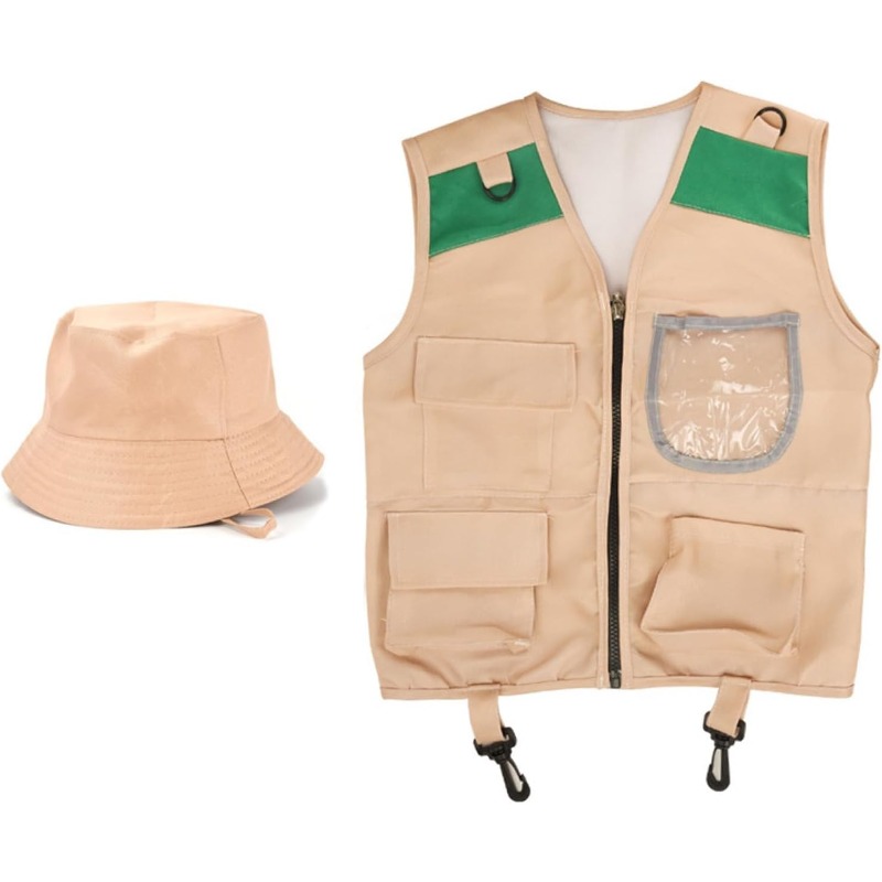 サファリコスチューム、カーゴベストと帽子付き、男の子と女の子 - Outdoor Adventure Vest のレビューと価格