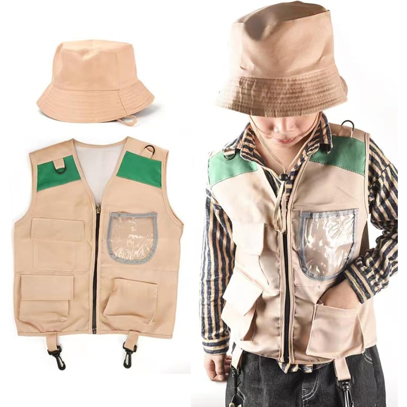 サファリコスチューム、カーゴベストと帽子付き、男の子と女の子 - Outdoor Adventure Vest のレビューと価格