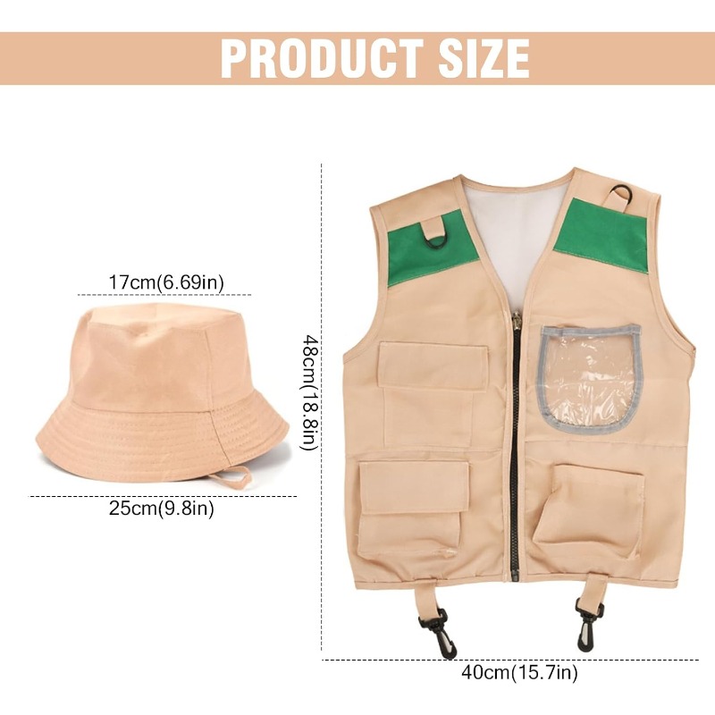 サファリコスチューム、カーゴベストと帽子付き、男の子と女の子 - Outdoor Adventure Vest のレビューと価格