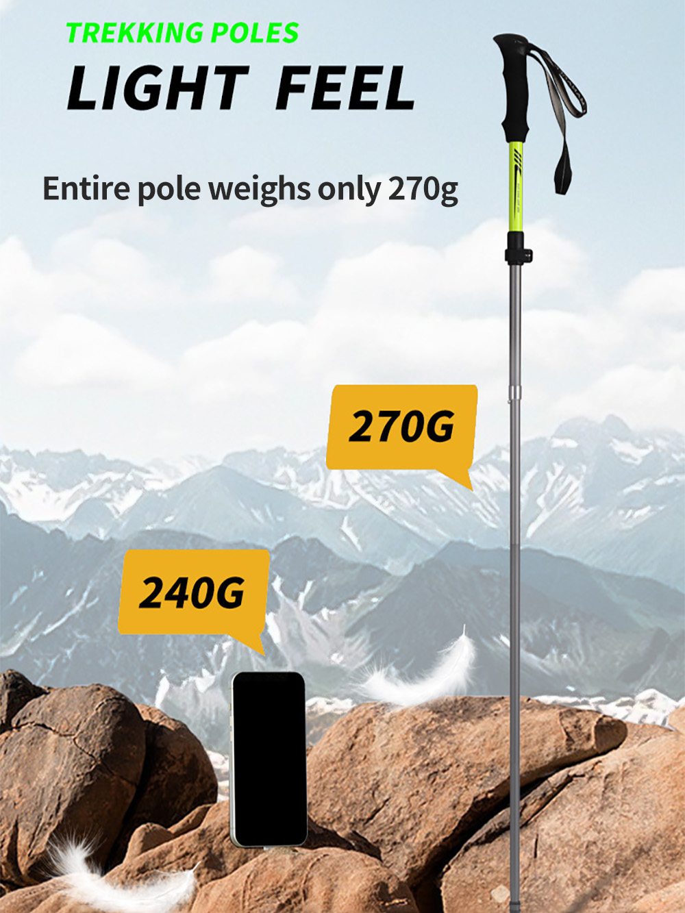 折りたたみ式トレッキングポール 7075アルミニウム 超軽量 - Trekking Pole Carbon のレビューと価格