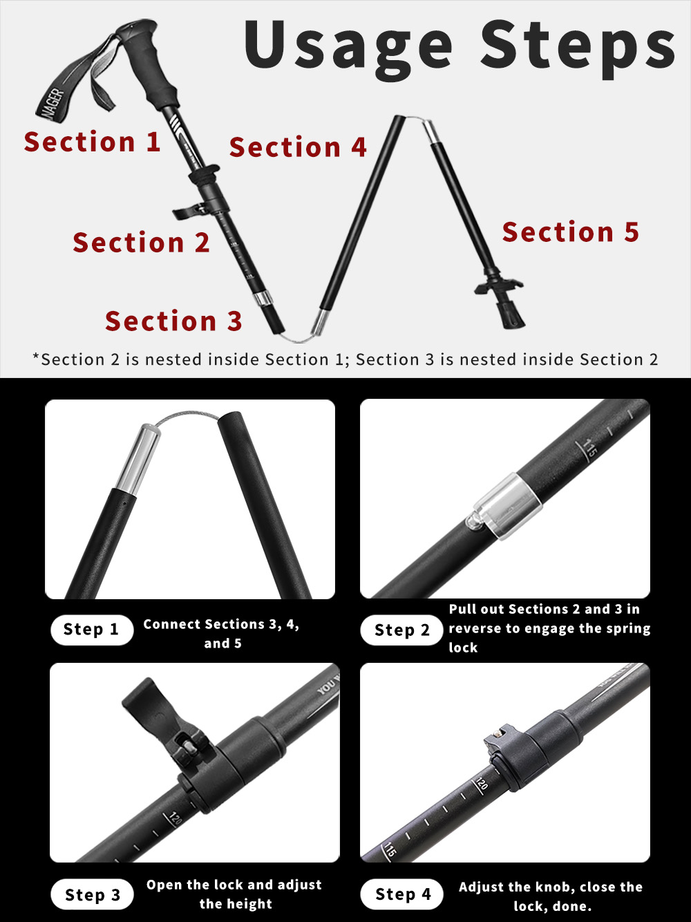 折りたたみ式トレッキングポール 7075アルミニウム 超軽量 - Trekking Pole Carbon のレビューと価格