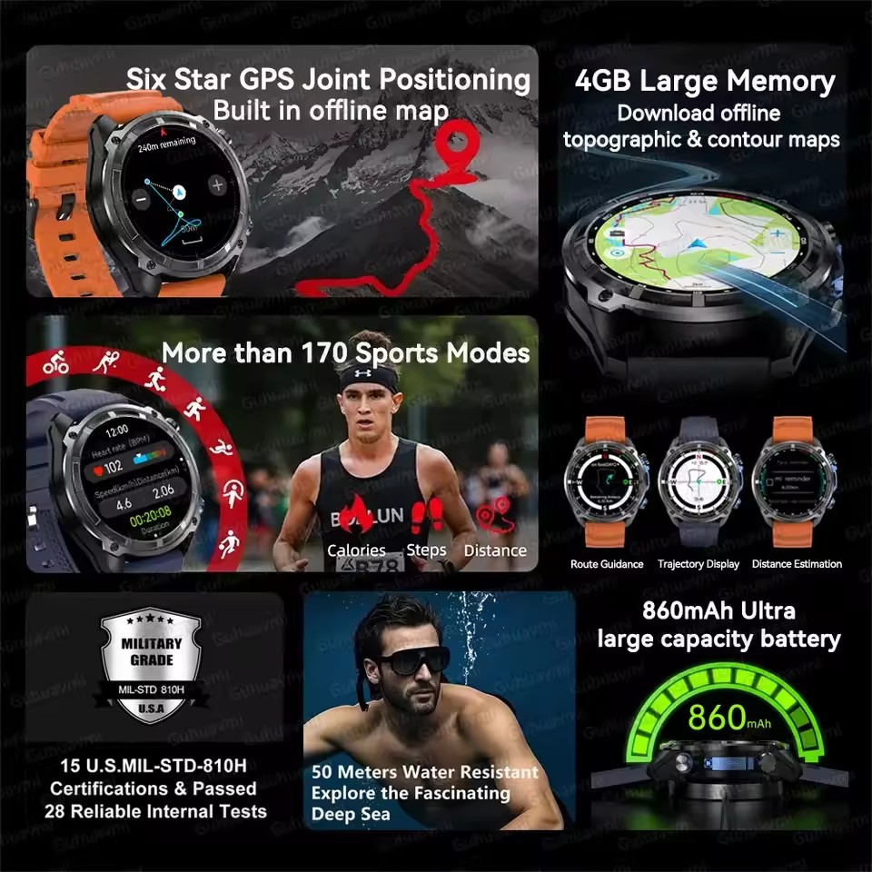 新しい冒険 GPS メンズ スマートウォッチ 1.43インチ - Outdoor Adventure Reservations のレビューと価格