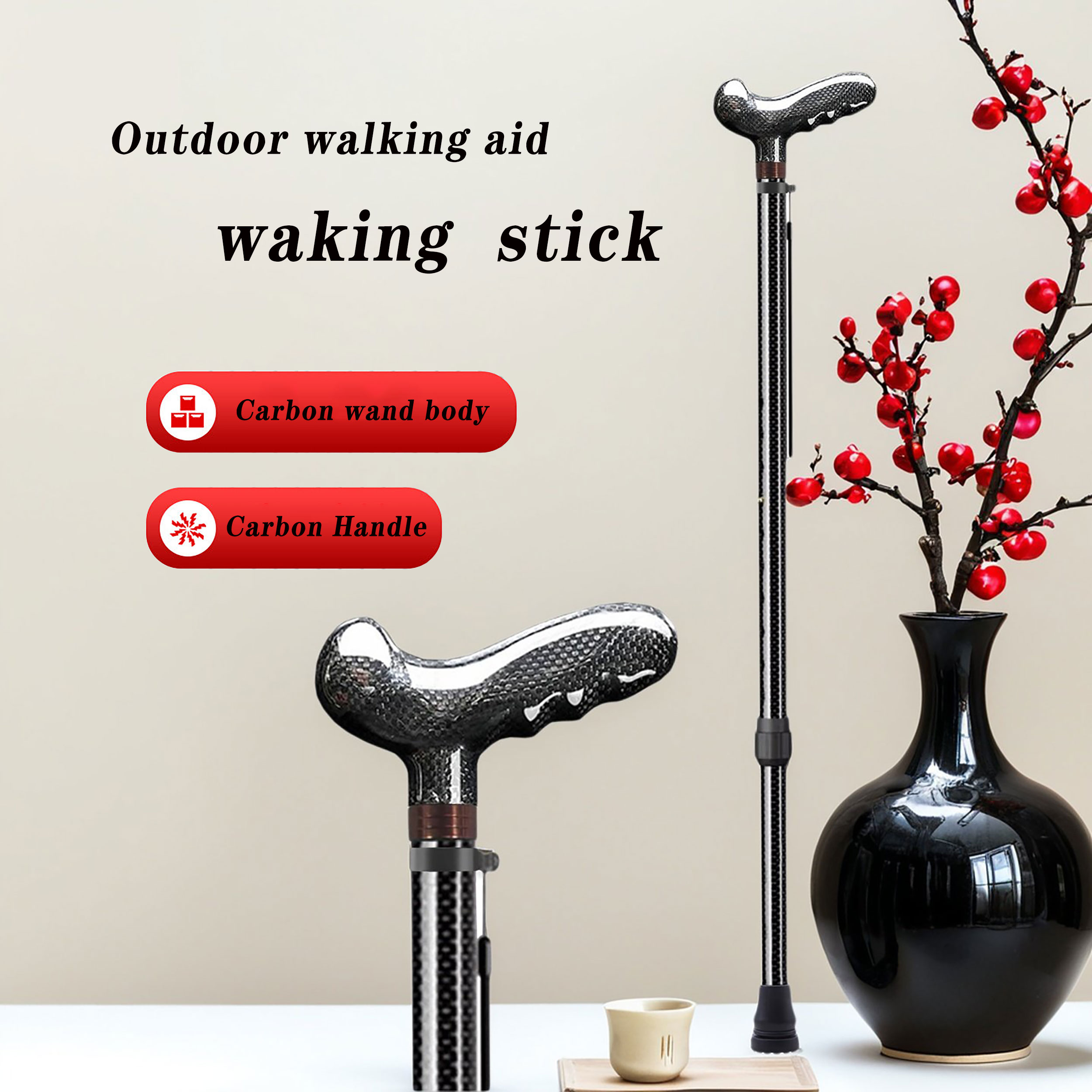 超軽量カーボンファイバー製伸縮式杖、ハイキングポール、ウォー - Trekking Pole Carbon のレビューと価格