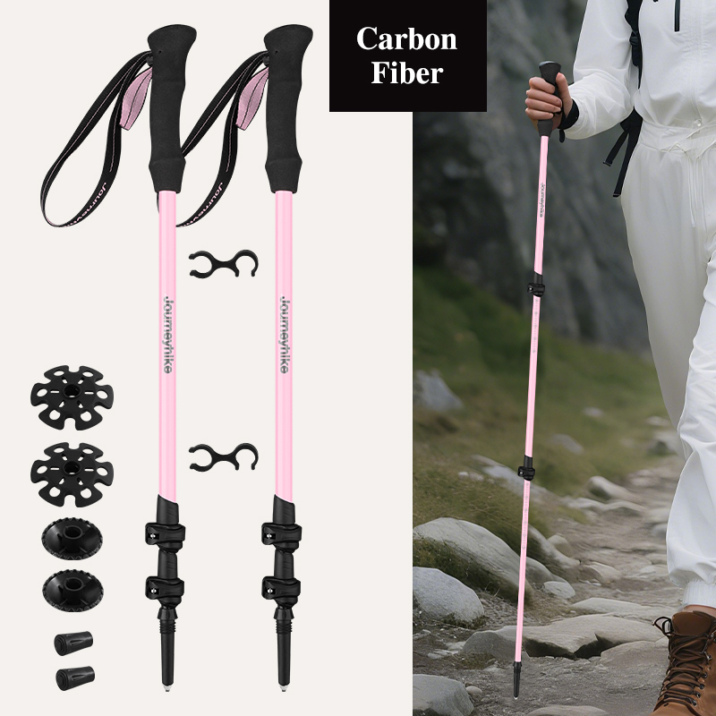 ピンク カーボンファイバー ハイキングポール 超軽量 長さ調 - Trekking Pole Carbon のレビューと価格